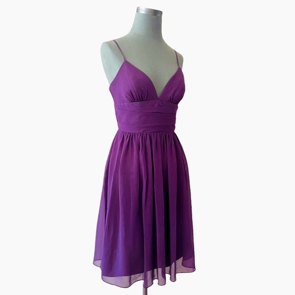 David’s Bridal Purple Straps Fit & Flare Dress Beautiful Sheer Bridesmaid Dress - Picture 9 of 13